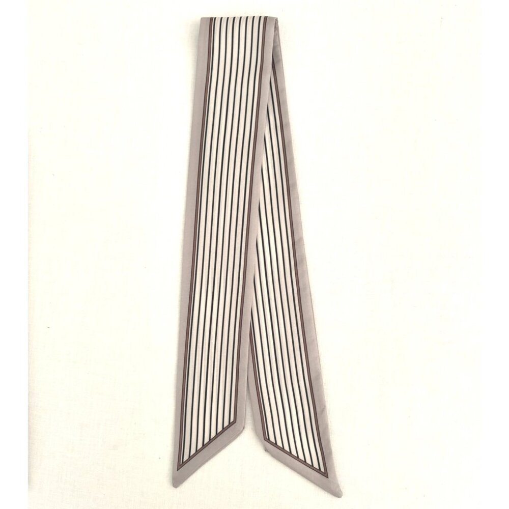Slim Scarf Taupe Stripe Print 34 in Neck Hair Hat Bag Wrap Accessory No36